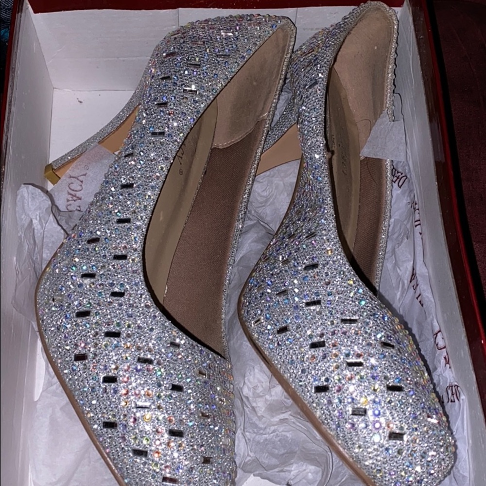 Grey rhinestone heels